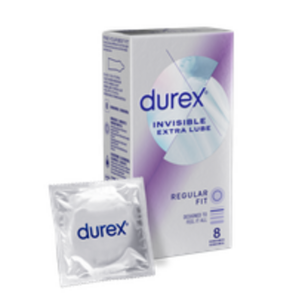 Durex Invisible Extra Lube Regular Fit Kondomi 8 kpl