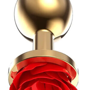Golden Metal Anal Plug With Red Rose Small Anaalitappi metallia