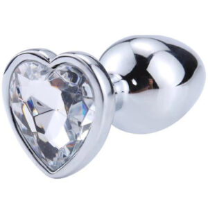 Heart White Anal Plug With Heart Jewel L Anaalitappi metallia