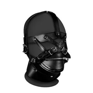 Ouch XTREME - Pääharness suuvetoketjulla ja lukolla, lukittava, keinonahkaa, bdsm, bondage, fetissi