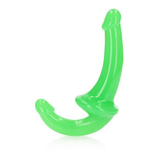 RealRock Glow In the Dark - Strapless strap-on dildo 6", valjaaton tupladildo, pimeässä hohtava, kimmoisa, joustava, neon vihreä