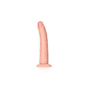 RealRock Premium Ultra Skin - Slim Dildo 8", aloittelijalle, kapea, imukupilla, vaalea