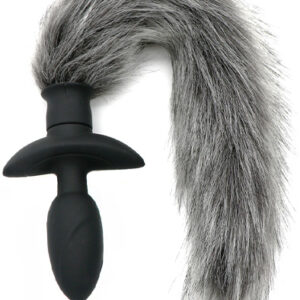 Rotating Plug With Grey Fur Anaalitappi hännällä