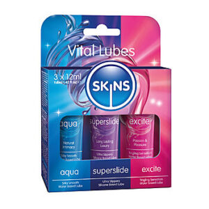 Skins Vital Lubes - Liukuvoidepakkaus, 3 x 12 ml , eri vaihtoehtoja, vesipohjainen, silikonipohjainen, stimuloiva liukuvoide, tuubit
