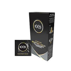EXS Rightway Gold - Kondomi, 12 kpl, älykkäällä värityksellä, heti oikeinpäin -muoto, vegaaninen, lateksi