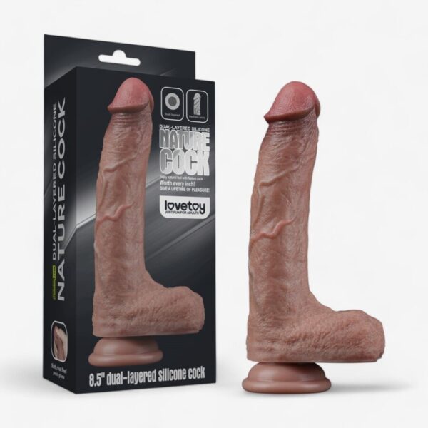 Lovetoy Realistinen Silikonidildo Imukupilla – Dual Density 21,5 cm Nature Cock