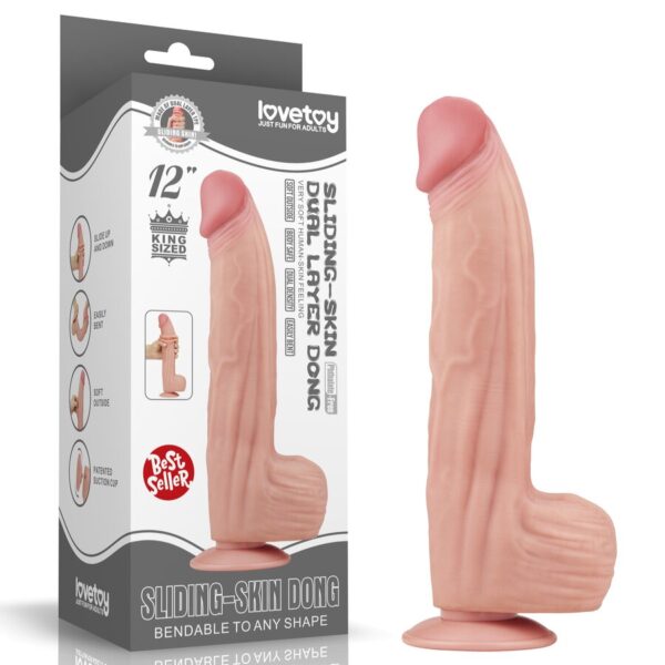 Lovetoy Sliding Skin King Size Dildo 30 cm – Dual Layer, Imukuppi & Valjasyhteensopiva