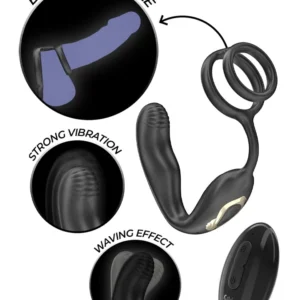 Wiggle Rotating Anal Plug With Perineal Vibration Eturauhasvibraattori penisrenkaalla