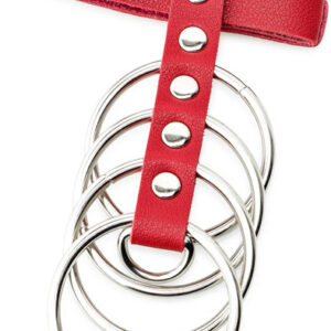 Red Artificial Leather Cockring With Metal Shaft Support 45mm Penisrengas