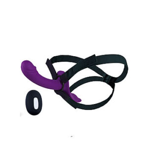 ProDuo - Värisevä strap-on vibraattori, kaukosäätimellä, kahdella moottorilla, silikoninen, lila