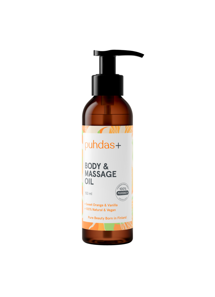 Puhdas+ Body & Massage Oil – Vartalo & Hierontaöljy 150ml – Appelsiini & Vanilja
